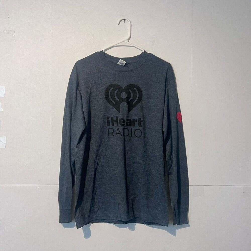 Gildan Mens T-Shirt Size M Grey Ultra Cotton Iheartradio Long Sleeve Tee